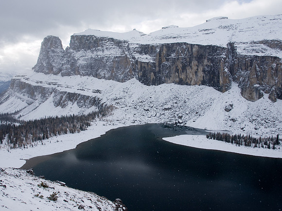 Eisenhower Tower and Castle Mountain with Rockbound Lake below.