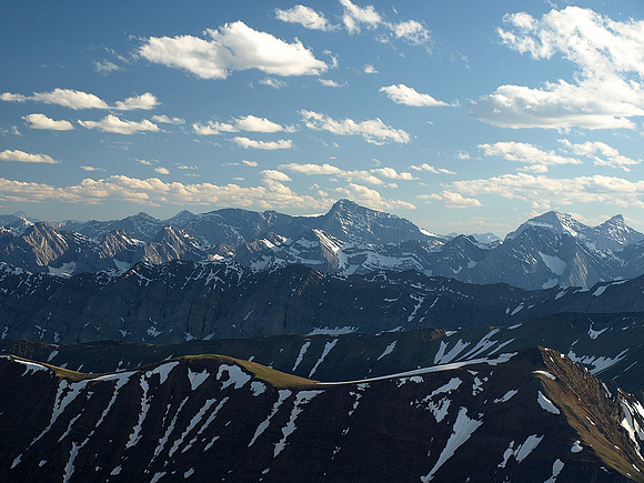 Looking over Grizzly and Highwood Ridge at Mount Joffre.