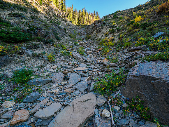 Ascending a gully on the SW slopes of Owen.