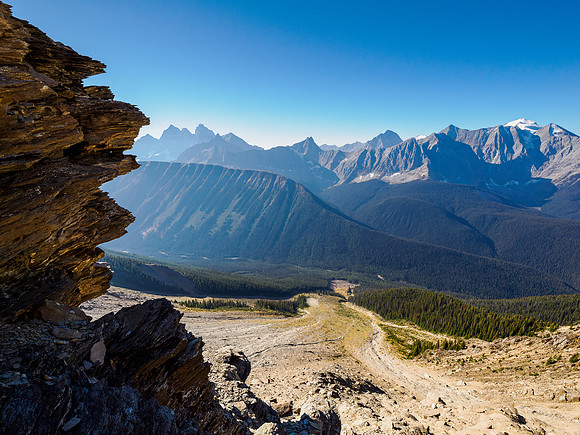Views back down the foreshortened SW ascent slope / gully.