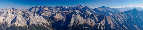 Views to the core Lake O'Hara peaks including Odaray, Victoria and Hungabee.