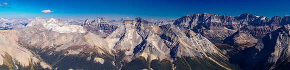 Views to the core Lake O'Hara peaks including Odaray, Victoria and Hungabee.