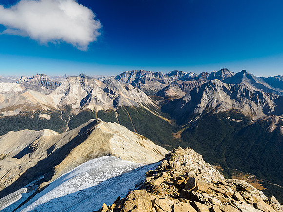 Views north over McArthur Pass to the core Lake O'Hara region.