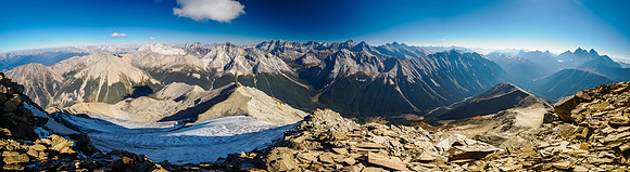 A dying glacier at left with views down McArthur Creek (L) and the Ottertail River.