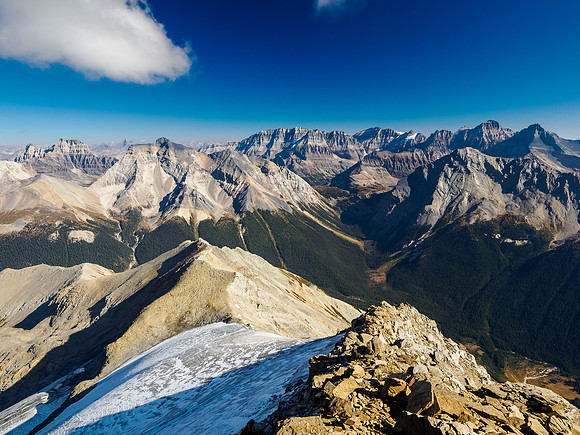 Views north over McArthur Pass to the core Lake O'Hara region.