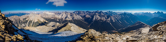 A dying glacier at left with views down McArthur Creek (L) and the Ottertail River.