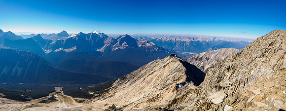Views off the SSE ridge all the way down the SW face to the avalanche paths far below at left.