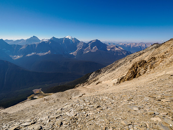 Descending the upper SW face gully.