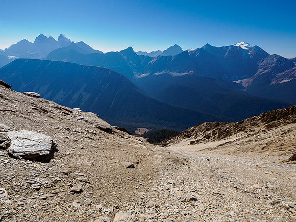 Descending the upper SW gully leading to valley bottom.