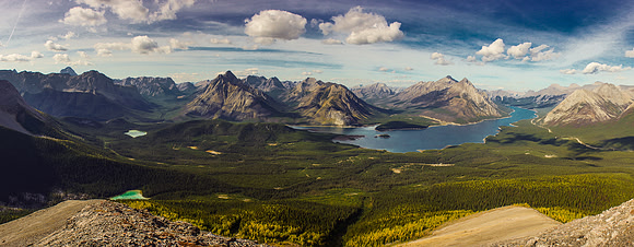 Some nice lake colors and Mount Assiniboine just peaking through on the distant left.
