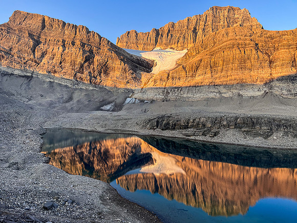 Sunrise on the east face of Cataract Peak from upper Roaring Creek.