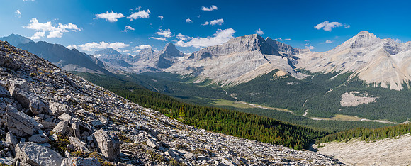 Dropping into Roaring Creek from the Smoky / Leblanc col.