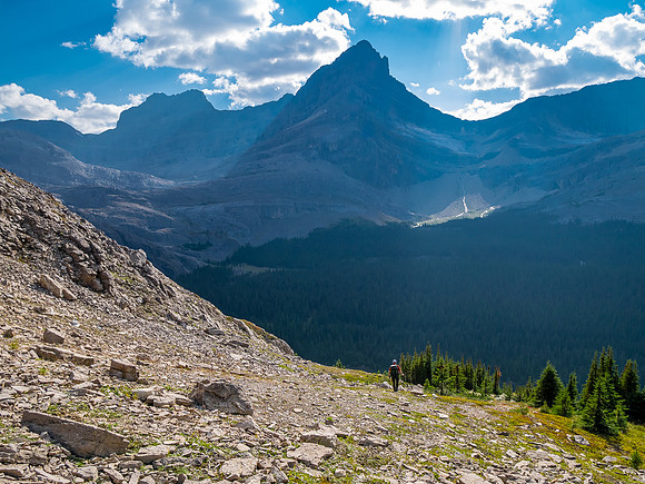 Descending into Roaring Creek from the NW ridge of Mount Goodair.