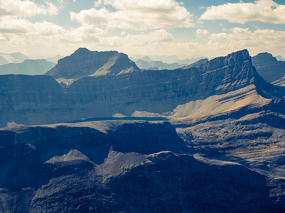 Summit views from Mount Goodair over Roaring Creek to Cataract Peak.