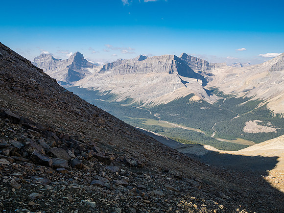 Dropping into Roaring Creek from the Smoky / Leblanc col.