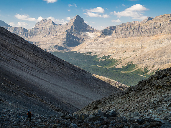Dropping into Roaring Creek from the Smoky / Leblanc col.