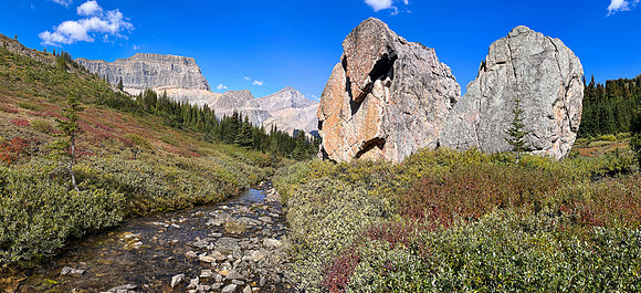 Traversing east above Roaring Creek to Mount Goodair.