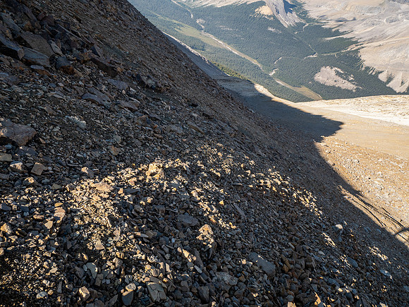 Dropping into Roaring Creek from the Smoky / Leblanc col.