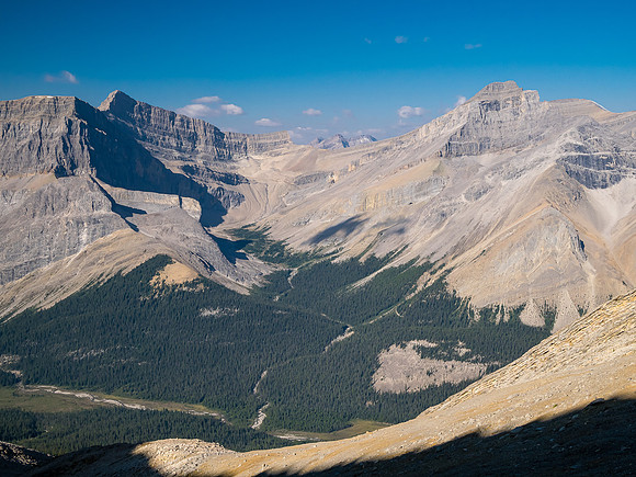 Dropping into Roaring Creek from the Smoky / Leblanc col.