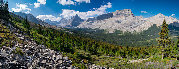 Traversing east above Roaring Creek to Mount Goodair.