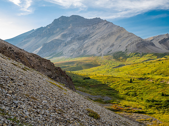 Descending into the upper NW corner of McConnell meadows under Smoky Mountain.