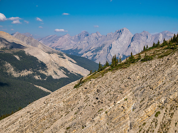 Dropping into Roaring Creek from the Smoky / Leblanc col.