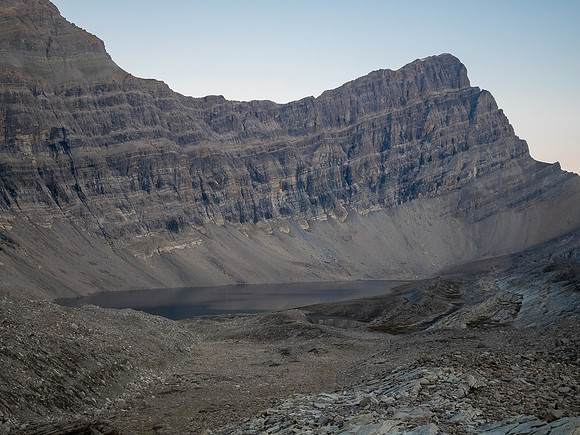 Hiking out of the upper SW corner of Roaring Creek to the McConnell Creek high col.
