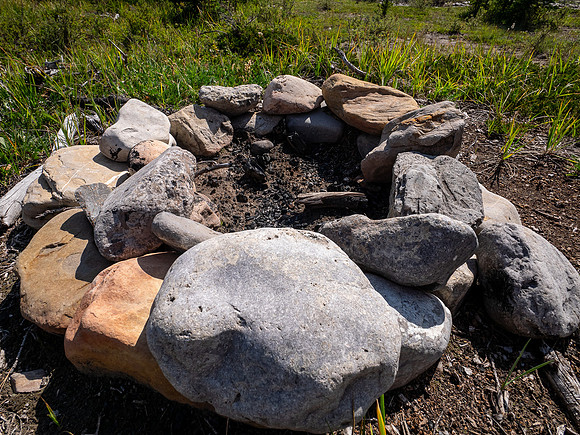 Fire ring at the McConnell Creek / Red Deer River junction.