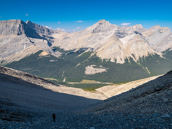 Dropping into Roaring Creek from the Smoky / Leblanc col.