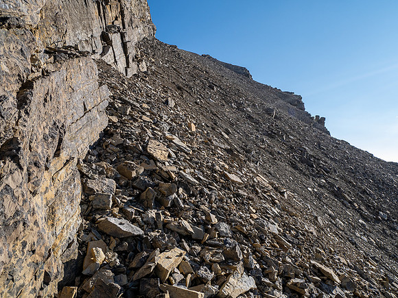 Ascending SE rubble slopes of Smoky Mountain.