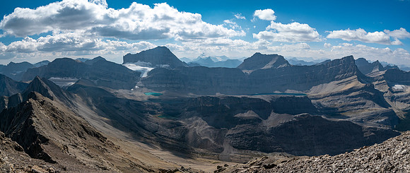 Summit views from Mount Goodair over Roaring Creek to Cataract Peak.