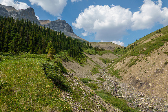 Approaching the east face of Tyrrell along a SE drainage.