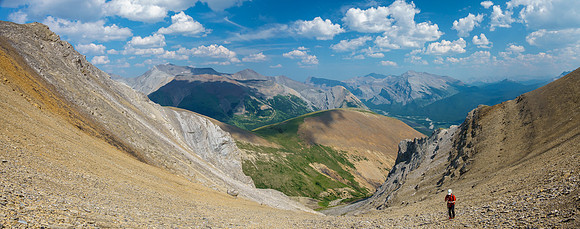 Views back down the SE approach drainage from the upper slopes.