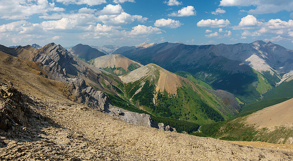 Views up the pristine Tyrrell Creek valley that is used to access Tomahawk Pass.