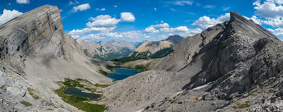 Views over the Block Lakes from the traverse. Block Mountain at left, unnamed at right.