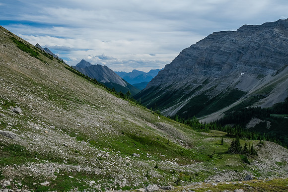 Beautiful alpine meadows along our high line traverse exit.