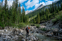 Hiking up the access creek. A mix of forest, bushwhacking, deadfall and wet feet.