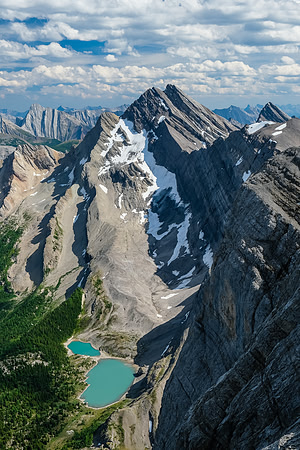 Noetic Peak with its north face glacier towers over two of the Block Lakes.