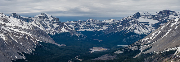 The upper Clearwater River valley with Martin and Trident Lake tucked under Mount Harris (R).