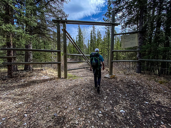 Hiking back through the Warden Cabin / Indianhead Lodge compound.