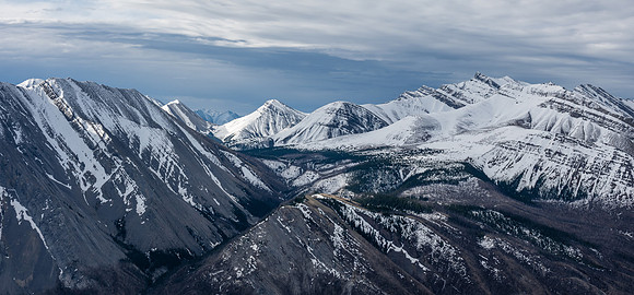 Views past Mount Peters (L) to Divide Pass and Chirp Peak. Bellow Peak at right.