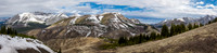 Views back towards an outlier of Caterpillar Peak. Indianhead Pass at distant right. Malloch at left