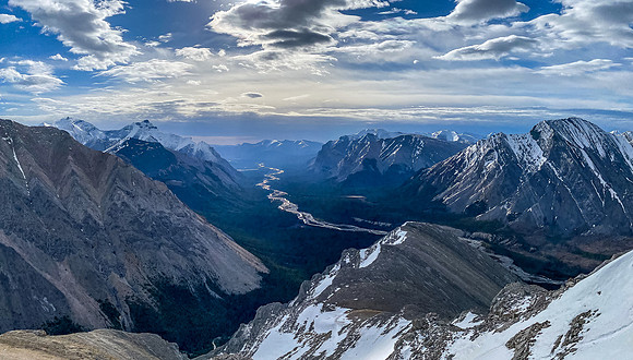 Incredible views down the Clearwater River to the eastern edge of the Rockies.