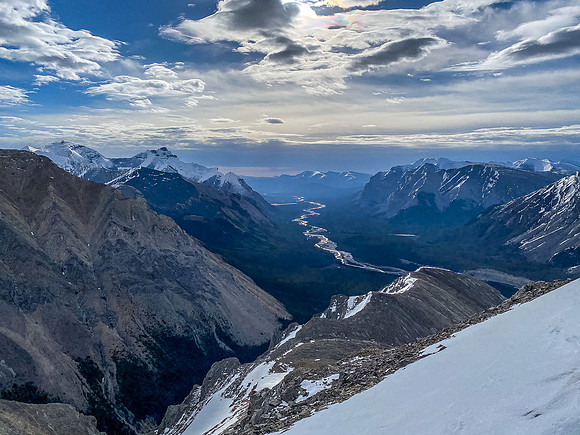 Incredible views down the Clearwater River to the eastern edge of the Rockies.