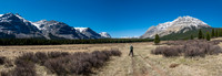 The amazing Harrison Flats meadows under Forbidden (L) and Lost Guide Peak (R).
