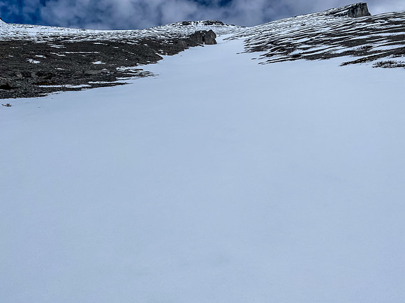 Using snow to our advantage up the huge south gully.