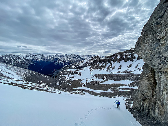 Using snow to our advantage up the huge south gully.