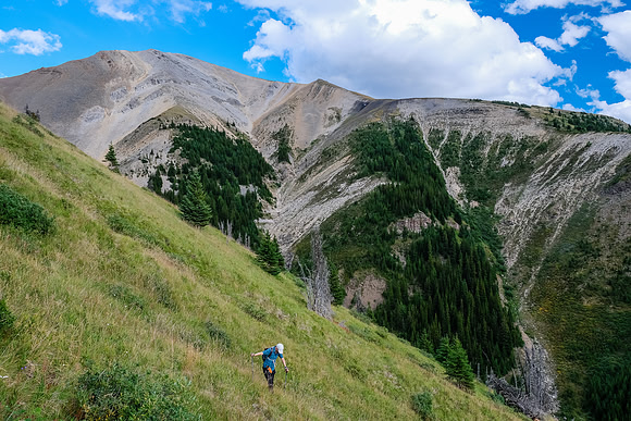 Descending back into the access drainage towards Wigmore Lake.