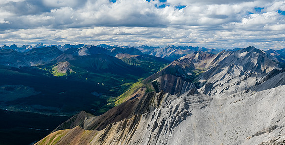 Incredible lighting over Snow Creek Summit past Melanin Peak (R) to Boar Station at distant center.