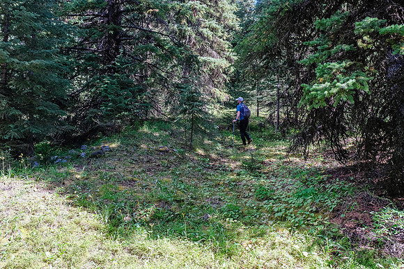 Hiking up the lower access drainage from Wigmore Lake.